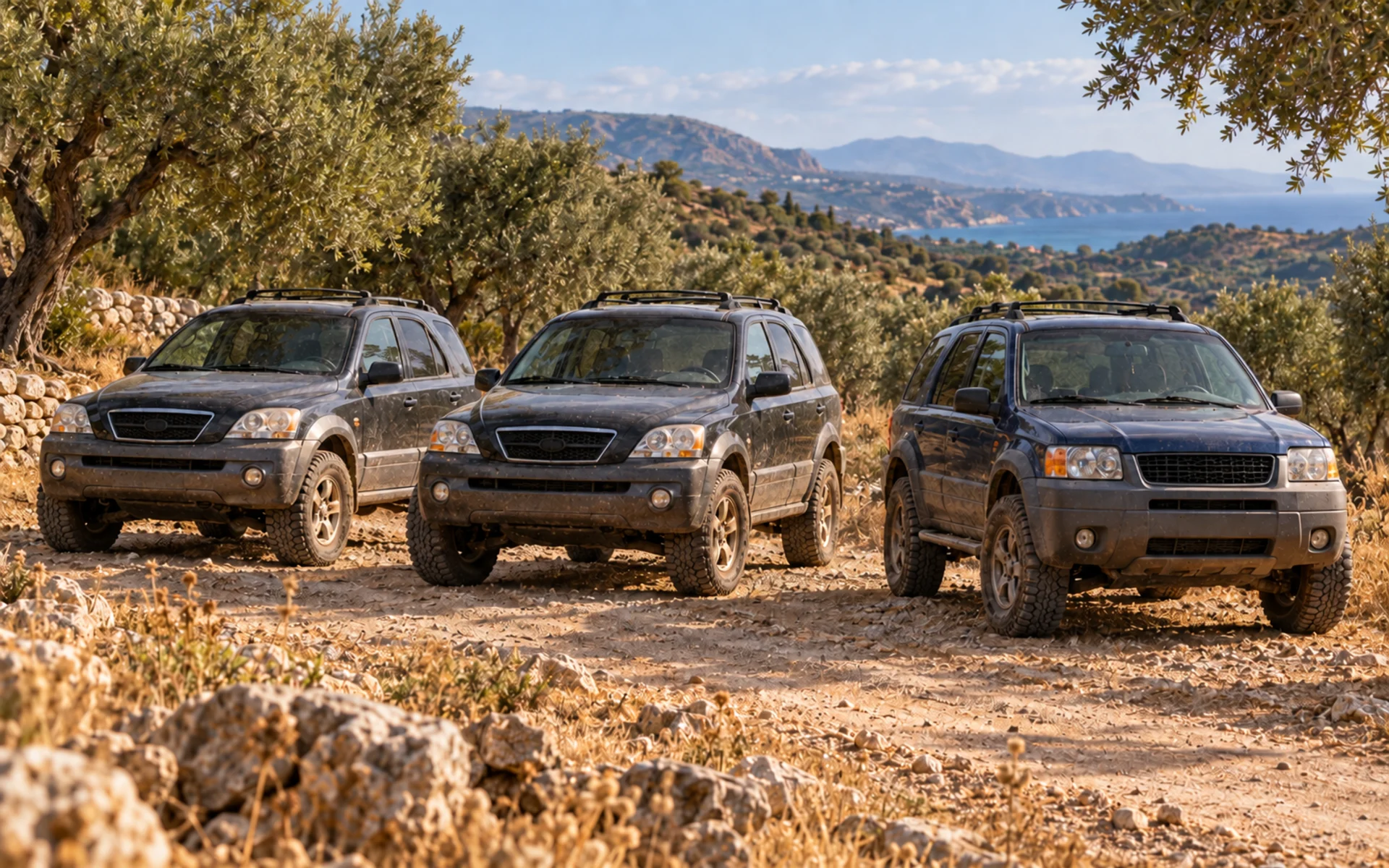 Τρία οχήματα 4x4 σε κρητικό χωματόδρομο